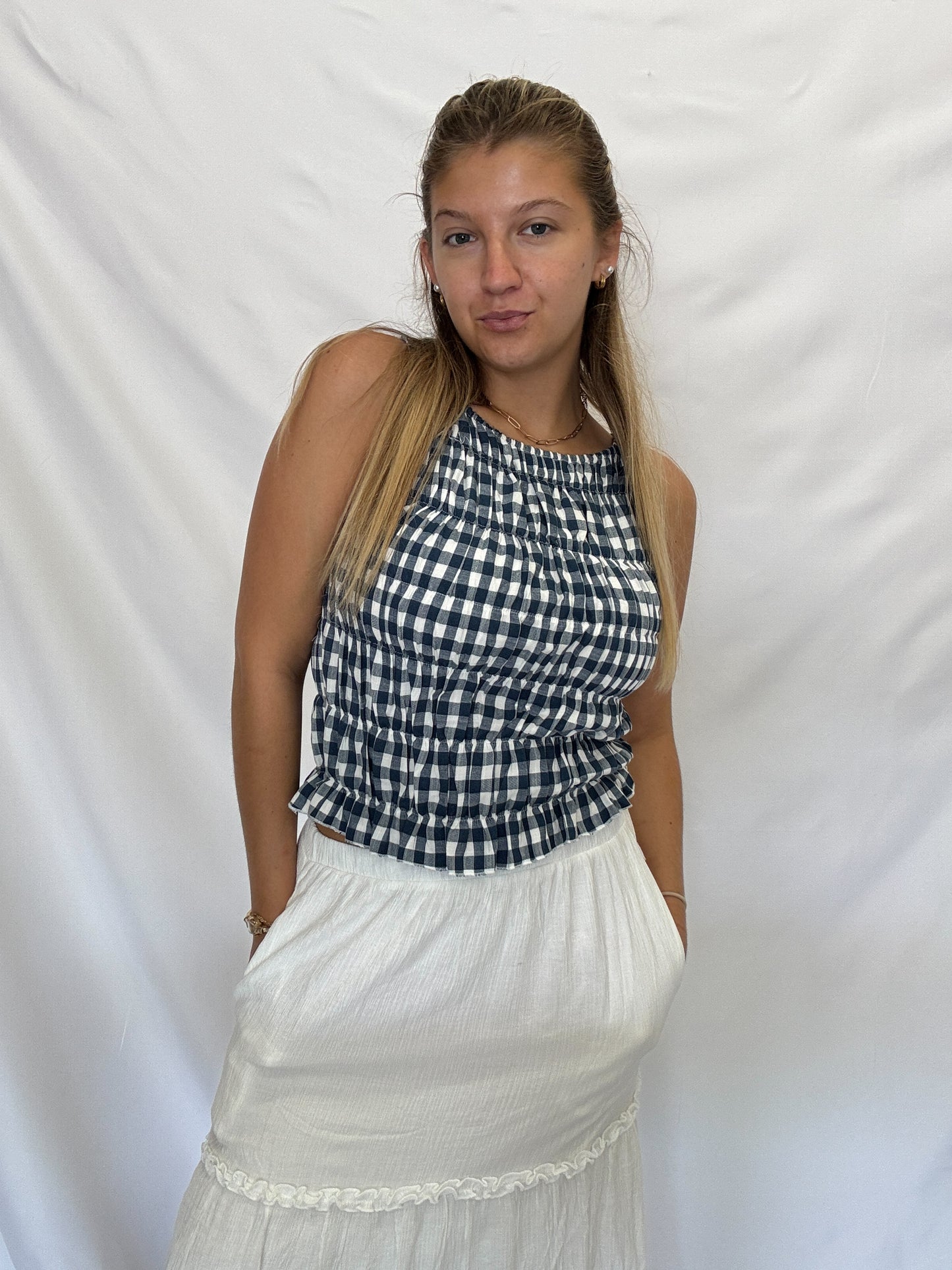 Gingham Smocked Top