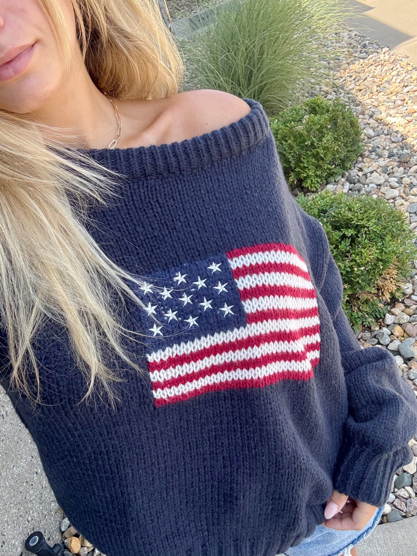 Off The Shoulder USA Flag Sweater