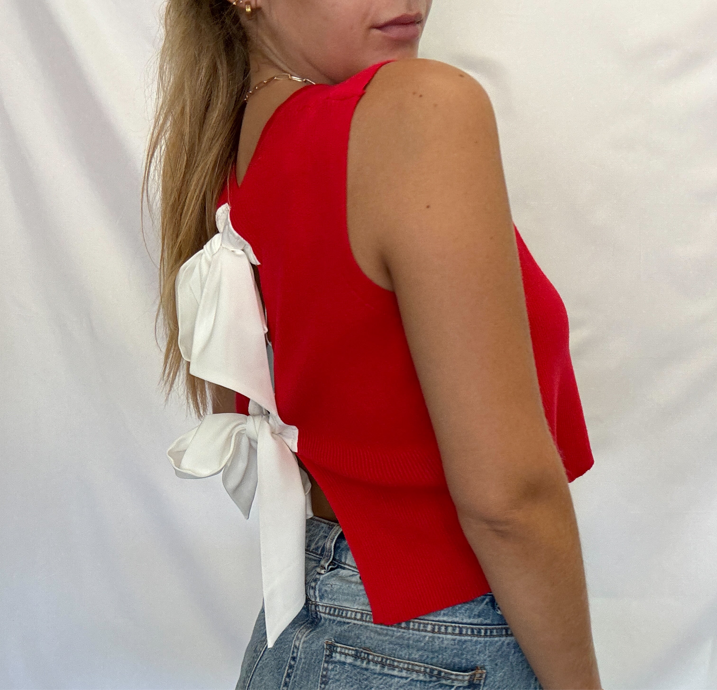 Red Bow Sleeveless Top
