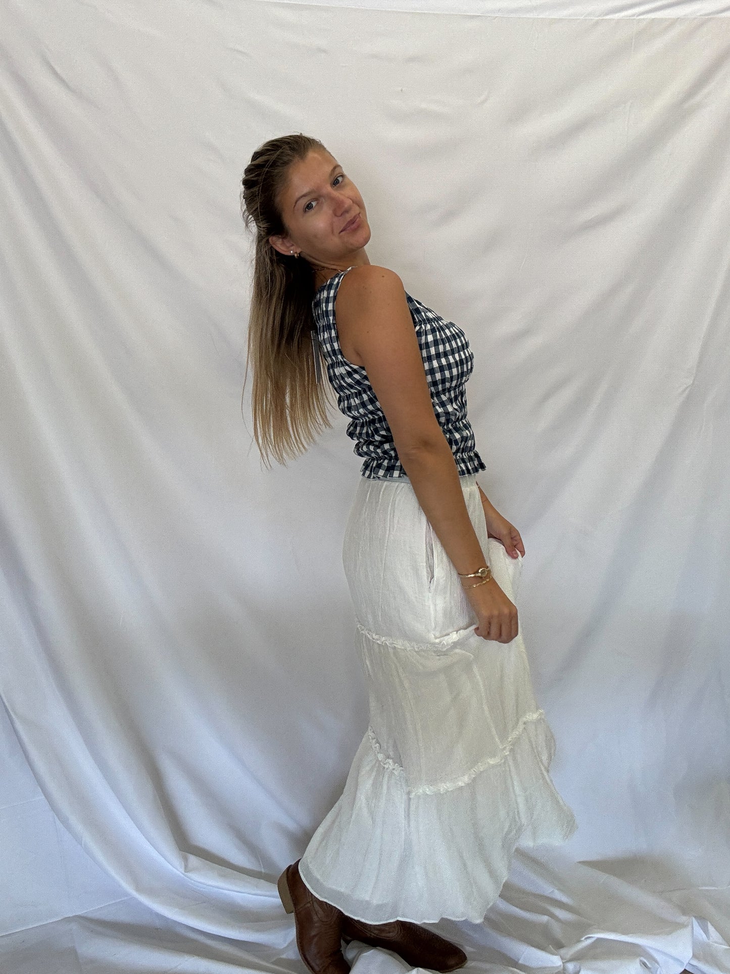 Gingham Smocked Top