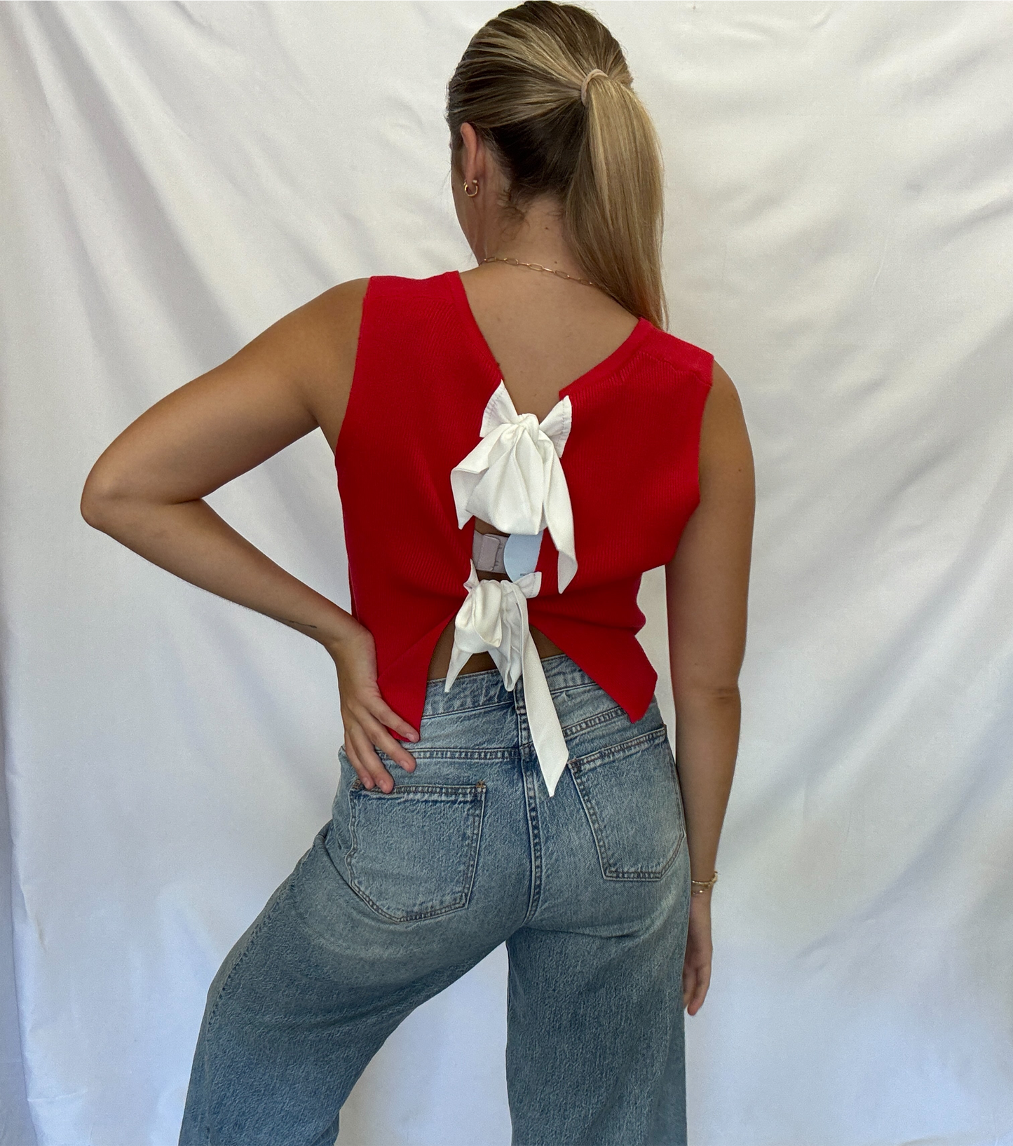 Red Bow Sleeveless Top