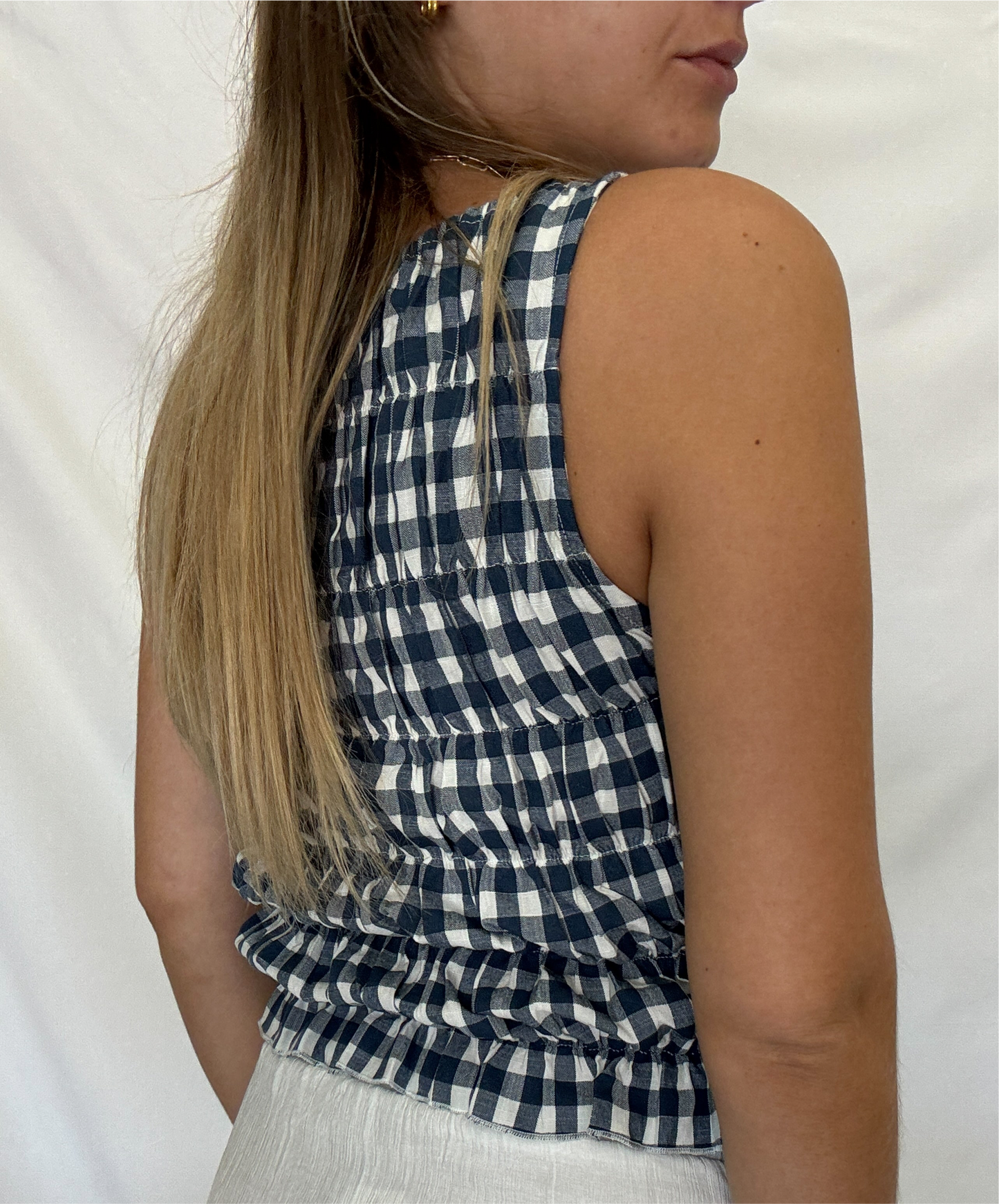 Gingham Smocked Top