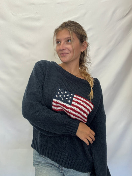 Off The Shoulder USA Flag Sweater
