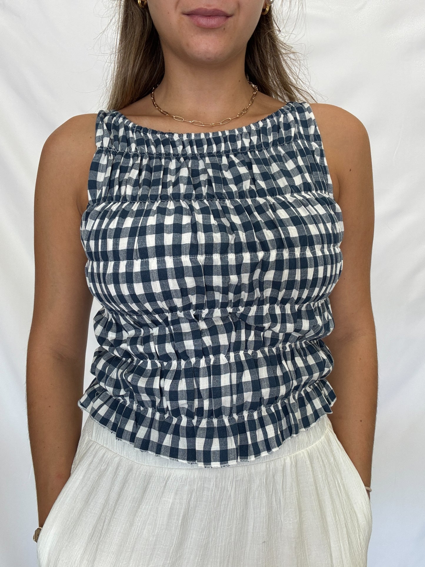 Gingham Smocked Top