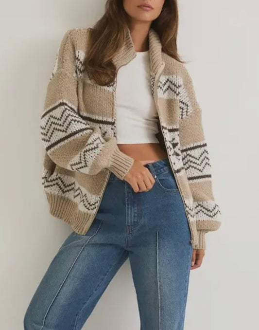 Fair Isle Zip Up Sweater