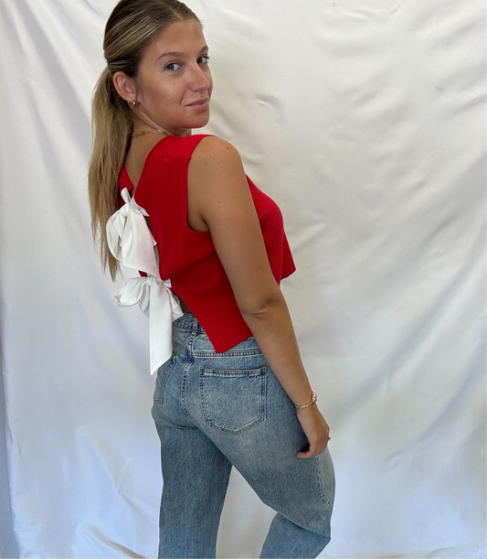 Red Bow Sleeveless Top