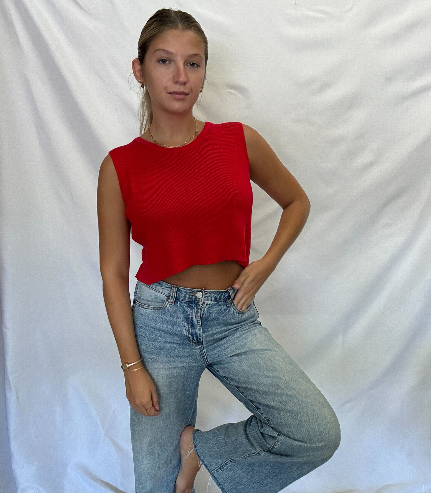 Red Bow Sleeveless Top